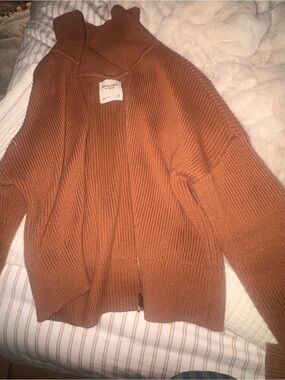 Abercrombie & Fitch Women's Zip-Front Ribbed Cardigan - Rust Brown